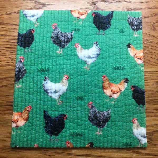 Set of 2 Swedish Dishcloths Chickens | Barnyard Farm Hens Dish Sponge | Farmcore Farmhouse Kitchen Chicken Decor | Housewarming Gift