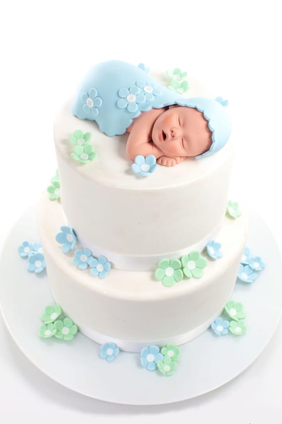 Baby Cake Topper Boy with Baby Blue Blanket and Blue & Mint Etsy
