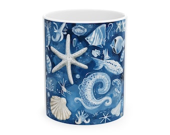Mug en céramique océan, motif vie marine côtière, verres de plage