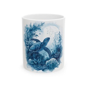 Ocean Turtle Ceramic Mug, Sea Animal Coffee Cup, Beach Lover Gift, Coastal Kitchen Decor, Marine Life Tea Mug, Underwater Creature Drinkware