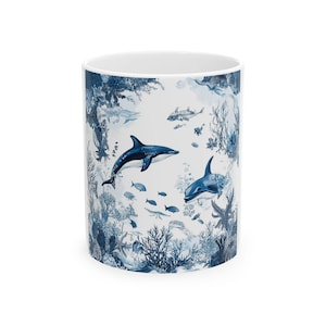 Niebieski Delfin Ceramiczny Kubek - Coastal Beach Drinkware, Ocean Animal Coffee Cup, Marine Life Tea Cup, Podwodny Stwór Prezent, Miłośnik Morza