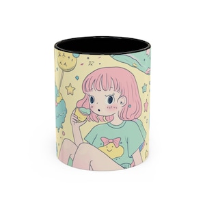Anime Girl Coffee Mug, Cute Kawaii Mug, Japanese Manga Tea Cup, Otaku Gift, Anime Lover Kitchen Decor, 11oz Mug