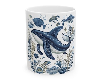 Ocean Whale Ceramic Mug, Nautical Coastal Decor