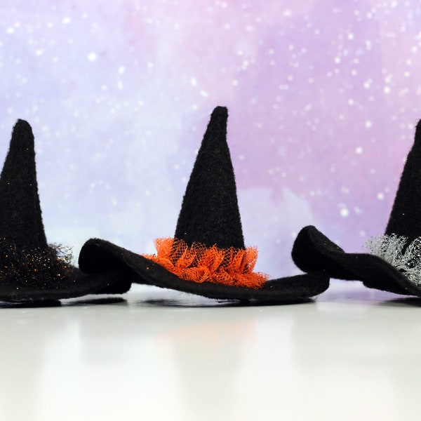 Tiny Felt Glitter Witch Hat Bowl Filler Halloween Ornament Doll Witch Hat Fall Decor NEW COLORS ADDED