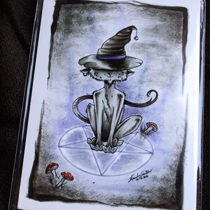 5x7 Fantasy Art Print Spell Cat Wizard Cat Watercolor Art