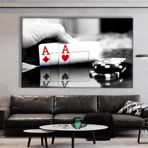 Poker Karten Leinwand Wandbild, Full Ace Poker Karte Poster, Poker Spieler Geschenk, Kasino Wanddekoration, Spielkarte Wandmalerei, Poker Fan Geschenk.