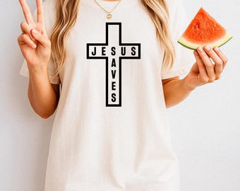 Jesus spart Kreuz SVG: Christliches Shirt-Design, Glaube Schnittdatei (Digitaler Download