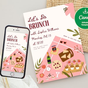 Editable Birthday Brunch Invitation | Printable Birthday Brunch Invite Template | DIY Canva Brunch Party evite | Instant Download invite