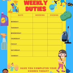Weekly Responsibilities Printable Weekly Duties Chart - Etsy
