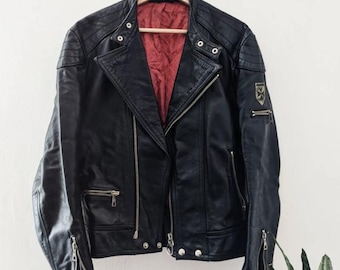 Kort zwart leren vintage motorjack van Harro