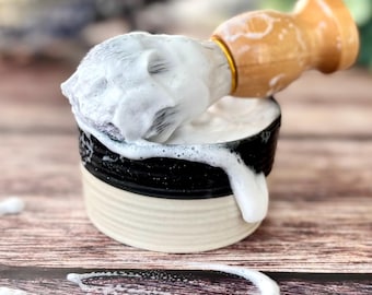 Natural Luxury Shave Soap with Brush and Shaving Mug, Essential Oils Scented Shaving Bar, Zero Waste Shaving Pock Refills