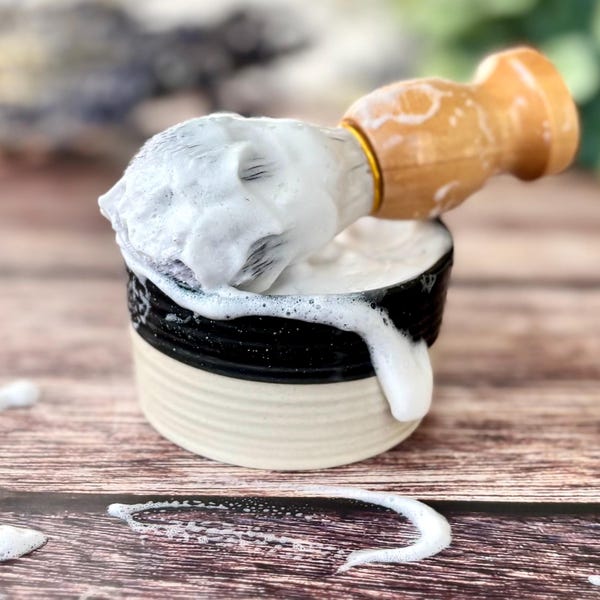 Artisan Shave Soap with Brush and Shaving Mug, Essential Oils Scented Natural Shaving Bar, Zero Waste Shaving Pock Refills