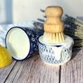 Solid Dish Soap with Brush and Ramekin, Natural Zero Waste Dishwashing Bar Refills, Essential Oils Scented