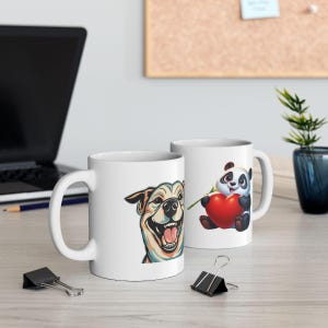 Whimsical Animal Ceramic Mug  Perfect for Dog Lovers  Panda Enthusiasts  Cute Coffee Cup Fun Tea Mug, Gift for Pet Owners  Animal Art