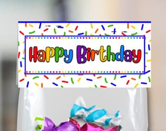 Adornos para bolsas de golosinas de cumpleaños / Adornos para bolsas de golosinas / Etiquetas para golosinas imprimibles / Adornos para bolsas de galletas / Descarga instantánea
