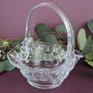 Glass Basket,Vintage Indiana Small Clear Glass Basket B15