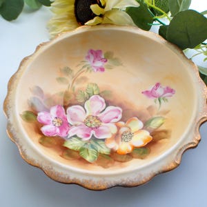 Vintage Pink Flower Picture Bowl