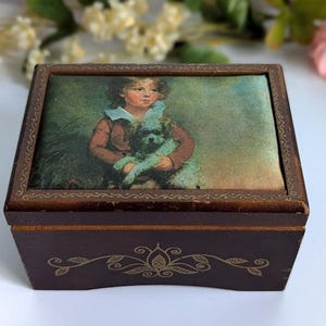 Vintage Wind-Up Music Box Boy with his Dog Japan BB