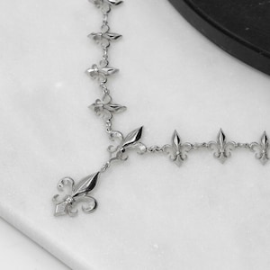 Fleur de Lis Pendant Choker • Silver Necklace • Silver Choker • Specialty Chain for Women • Sterling Silver Necklace • French Royal Choker