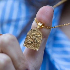 Collar de San Jorge • Medalla religiosa • Joyería católica • Colgante de San Jorge • Caballeros de San Jorge • Collar de dragón • Plata 925