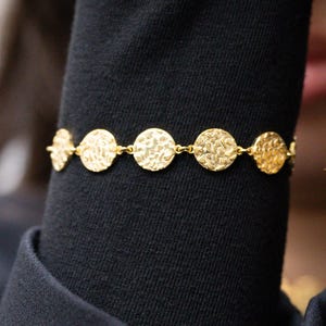 Textured Circle Nugget Bracelet • Nugget Bracelet • Gold Nugget Jewelry • Coin Bracelet • Silver Bracelet • Specialty Chain Bracelet