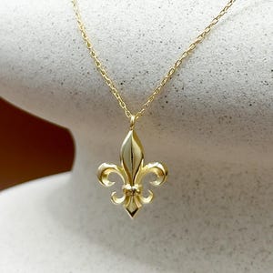 Fleur de Lis-ketting • Fleur de Lis-bedel • Zilveren ketting • Flower Iris Lelie zilveren sieraden • 18k vergulde sterlingzilveren ketting