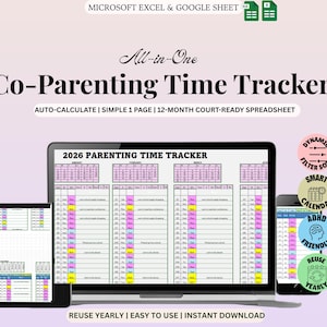 Suivi personnalisé du temps de coparentalité : registre des visites de garde (Documents Excel \|)