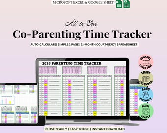 Personalized Co-Parenting Time Tracker: Custody Visitation Log (Excel \| Doc)