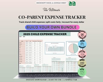 Personalisierte Co-Elternschaft Expense Tracker | Tabelle zu Kindergeld und geteilten Ausgaben | Stressfreie finanzielle Klarheit für Co-Eltern Excel