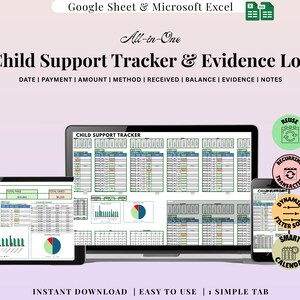 ALL IN ONE Child Support Tracker and Evidence Log – 12-Month Court-Ready Spreadsheet for Payments, Expenses & Legal Records | Easy 1 Page