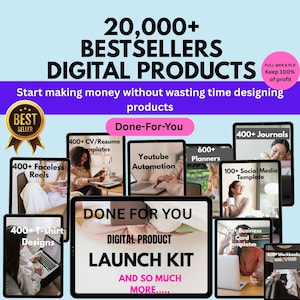 20000 bestsellers digital products,  A Complete Done For You PLR MRR Digital Product Canva Template Bundle, 2025 2026 Digital DFY Templates
