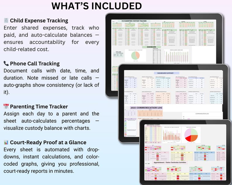 Co-Parenting Documentation Bundle | Custody Calendar, Child Support & Expense Tracker | Visitation Log and Parenting Time Planner image 4