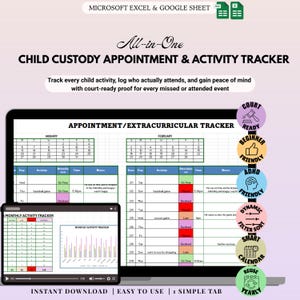 Co-Eltern Termin und Aktivitäts-Tracker | 36.5 cm mit Holzstäbchen | Excel & Google Sheets | Medizinische, schulische und außerschulische Veranstaltungen
