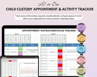 Co-Parent Appointment and Activity Tracker | Court-Ready Custody Log | Excel & Google Sheets | Medical, School and Extracurricular Events
