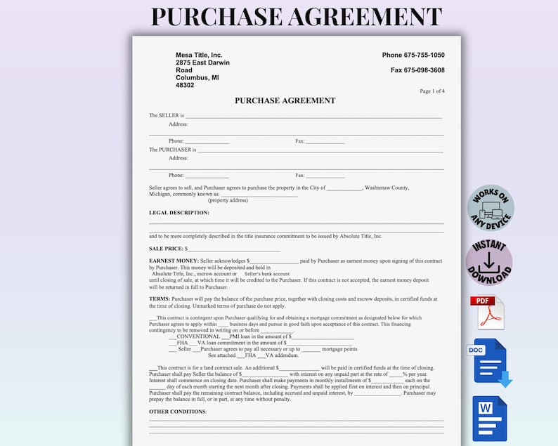 Sales Contract Template | Purchase Agreement Template | Purchase ...
