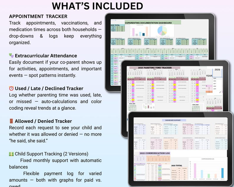 Co-Parenting Documentation Bundle | Custody Calendar, Child Support & Expense Tracker | Visitation Log and Parenting Time Planner image 3