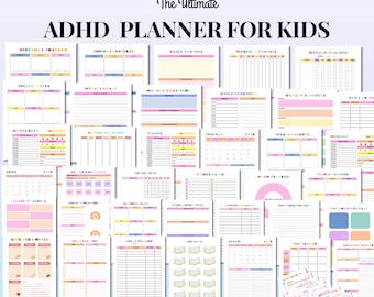 ADHD Kinder Planer Printable | Exekutivfunktionsplaner für ADHS Kinder | Täglicher + Wöchentlicher + Jährlicher Visueller Ablaufplan | Digitaler Download