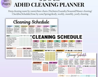 ADHD Cleaning Planner Bundle | 80+ Editable Checklists & Schedules | Declutter Challenge, Chore Chart, Deep Cleaning Cards | Canva | PDF
