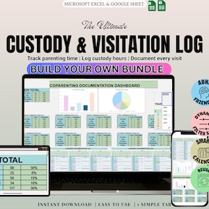 Personalisierte Custody Visitation Log Tabelle | Verfolge Pünktlich, Verspätet, Nicht Erscheinen & Abgelehnte Besuche | Co-Parenting-Dokumentationsblatt