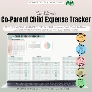 Rastreador de gastos de crianza compartida / Hoja de cálculo de manutención infantil y gastos compartidos / Claridad financiera sin estrés para padres compartidos