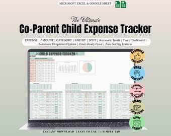 Ultimate Co-Parenting Expense Tracker | Child Support & Shared Expenses Spreadsheet | Stress-Free Financial Clarity for Co-Parents