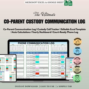Co-Parent Kommunikationslog | Gerichttauglicher Anruf-Tracker für Sorgerecht, Familienrecht & Kindesunterhaltssachen | Bearbeitbare Excel-Vorlage