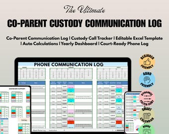 Co-Parent Communication Log | Court-Ready Phone Call Tracker for Custody, Family Law & Child Support Cases | Editable Excel Template