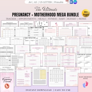 Ultimative Schwangerschaft und neue Mom Bundle | 40-Wochen-Tagebuch, Baby-Erinnerungsbuch, Checkliste für die Krankenhaustasche, Wochenplaner & Mehr