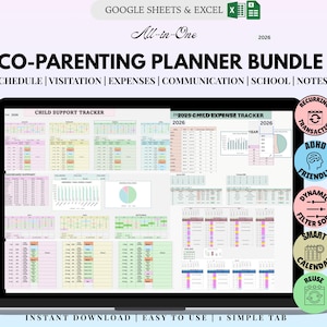 Co-Parenting Documentation Bundle | Custody Calendar, Child Support & Expense Tracker | Visitation Log and Parenting Time Planner