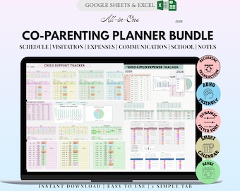 Co-Parenting Documentation Bundle | Custody Calendar, Child Support & Expense Tracker | Visitation Log and Parenting Time Planner