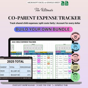Rastreador de gastos de crianza compartida personalizado / Hoja de cálculo de manutención infantil y gastos compartidos / Claridad financiera para padres compartidos