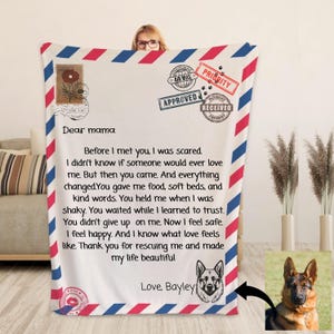 Carta para a mãe, cobertor para cachorro, presente personalizado com nome e rosto, presentes de dia das mães para mamãe de cachorro, presente personalizado para amante de cachorro, presente para ela