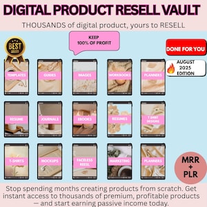 Digital Product Resell Vault, Thousands of Done-For-You Digital Products, Passive Income, Master Resell + Private Label Rights, MRR & PLR