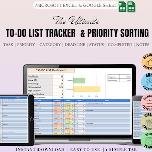 Ultieme takenlijsttracker | Productiviteitsplanner | Prioriteitssortering | Google Spreadsheets-planner, voortgangsdashboard en digitale taakorganizer